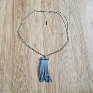 Plunder Gold Tone Multi Strand Gray Tassel Statement Layered Boho Necklace 19in